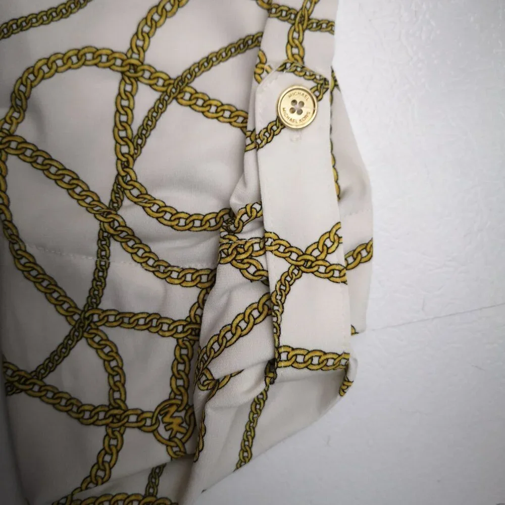 Michael Michael Kors Ladies Size XL Off White & Gold Chain Pattern Top - Picture 8 of 13